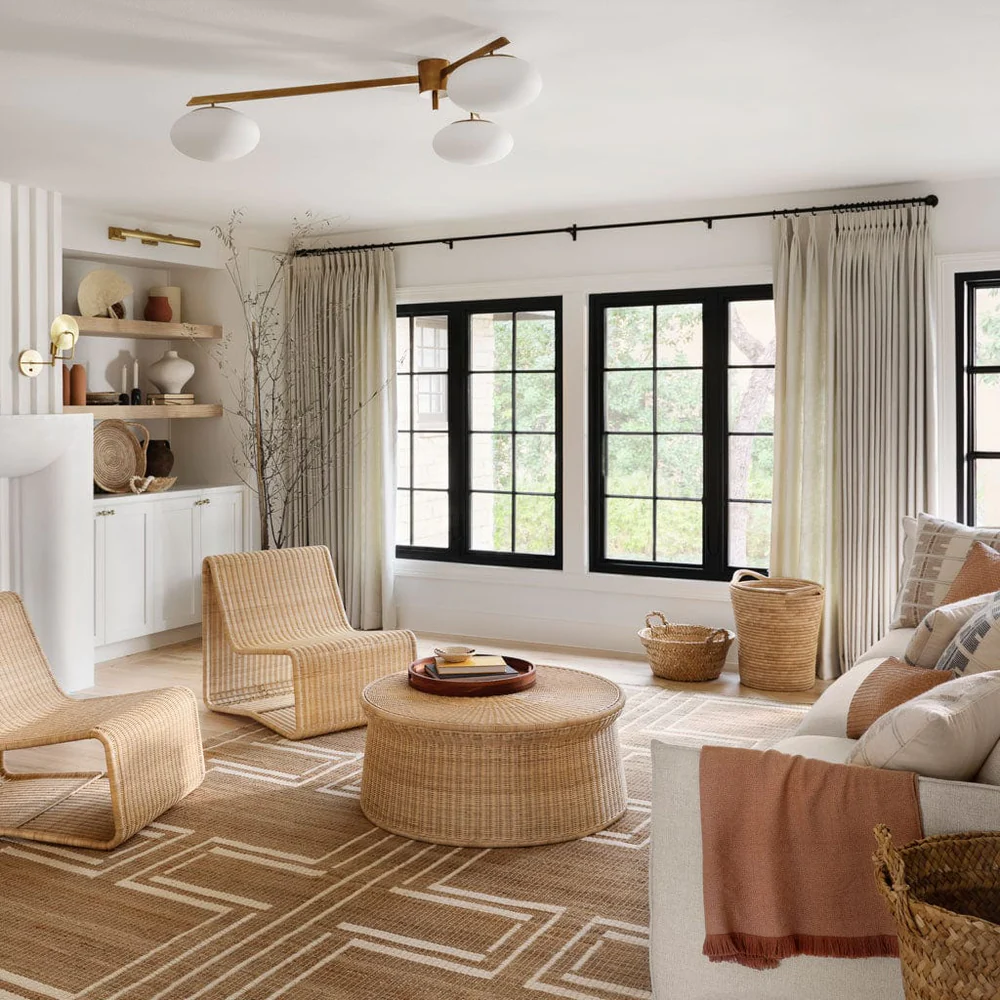 Aesthetic living room design incorporating natural textures and a neutral color palette with sustainable furniture from The Citizenry