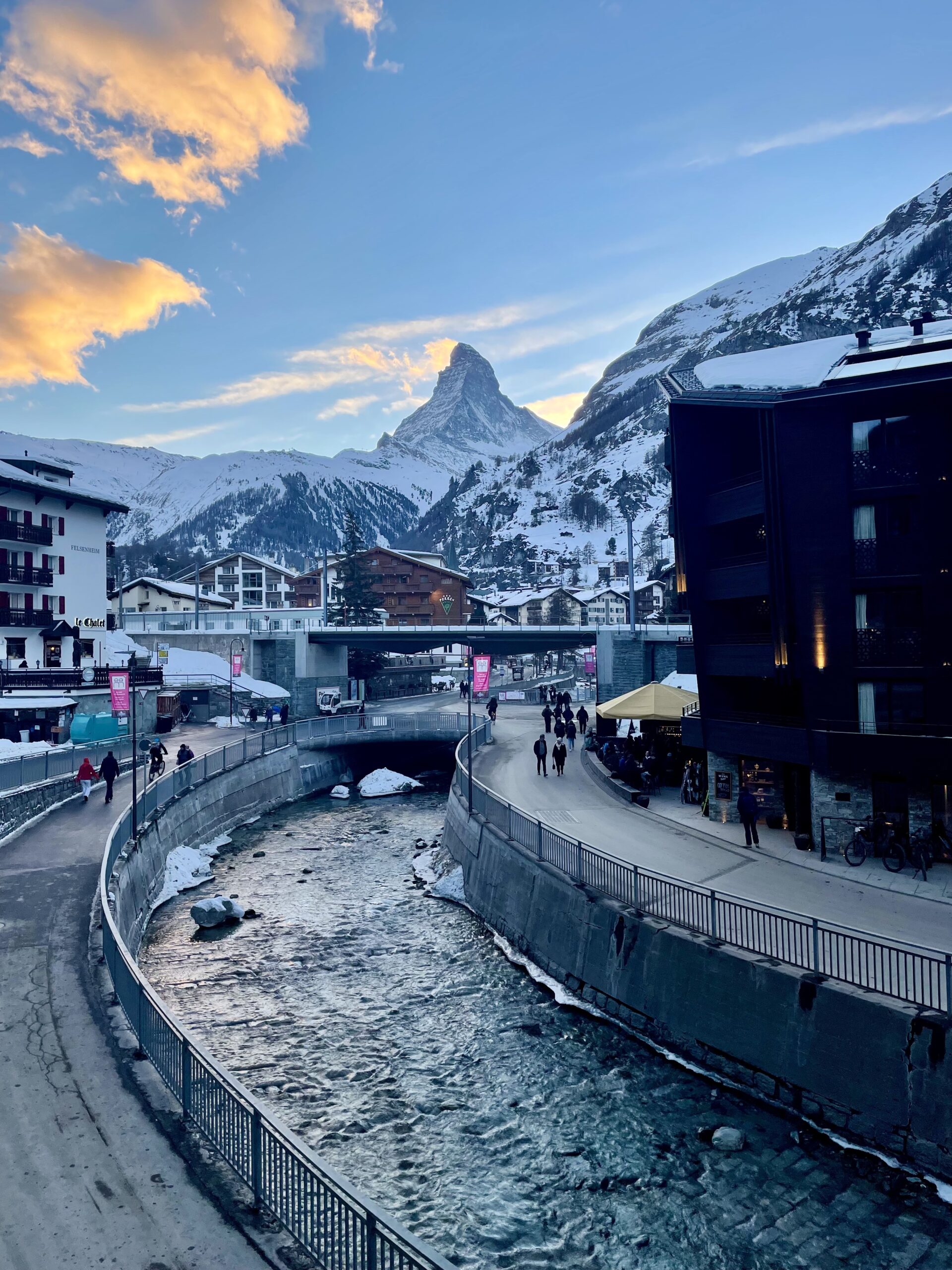 zermatt town at sunset